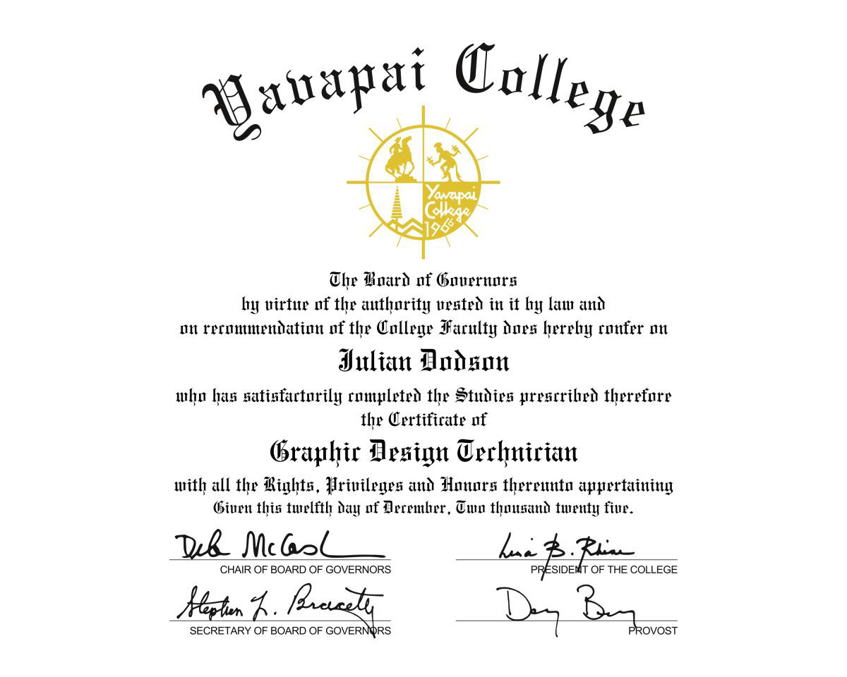 Certificate, Graphic Design Technician certificate