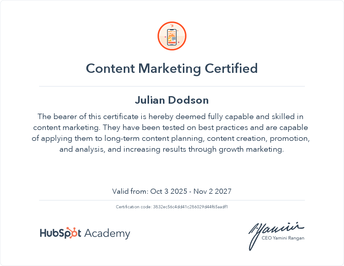 Content Marketing Certified certificate